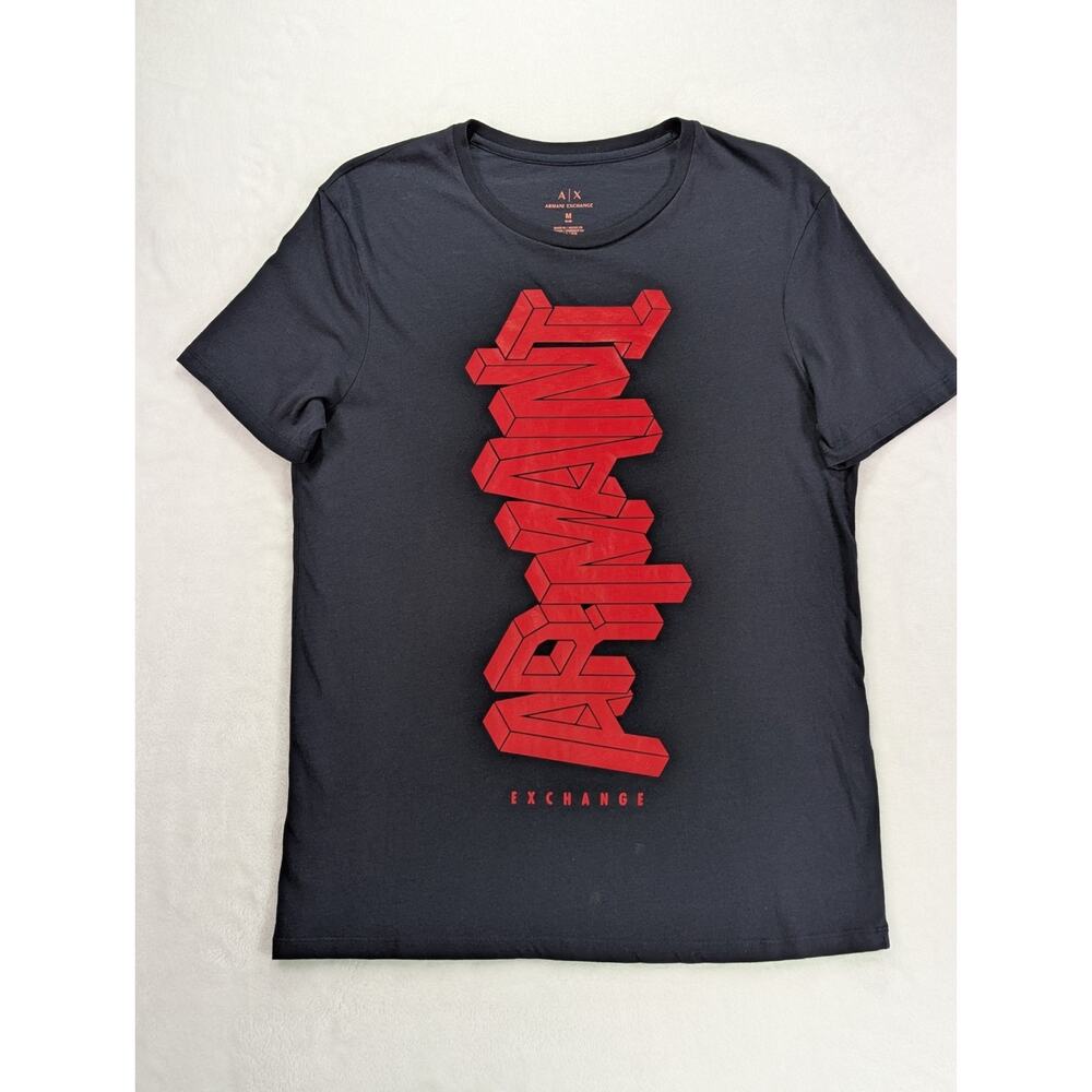 Armani Exchange Men's Size M Slim Black w/Red 3-D Logo Graphic Crewneck TShirt